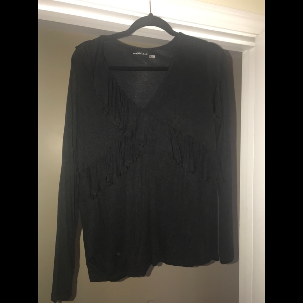 Black Long Sleeve Top with Ruffles
